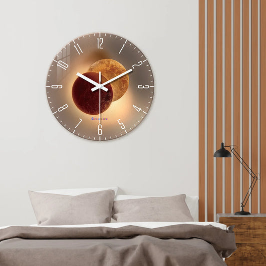 Light Luxury Shadow Pattern Tempered Glass Wall Clock for Living Room, Bedroom, Kitchen, Home Decoration, Silent Quartz Clock, Holiday Gift, 12 Inches, 14 Inches 16inch (Battery Not Included)